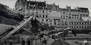 Historic palace steps and beach promenade in Biarritz.